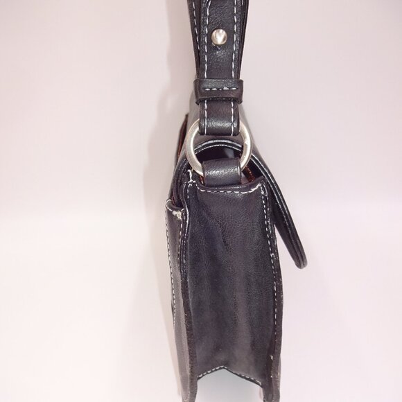 Black Guess Shoulder Purse Bag Handbag Brown Stitch Accents - Picture 5 of 9